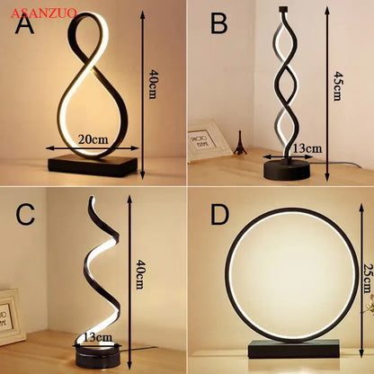 Modern twisted white led ring table lamp for bedroom lighting
