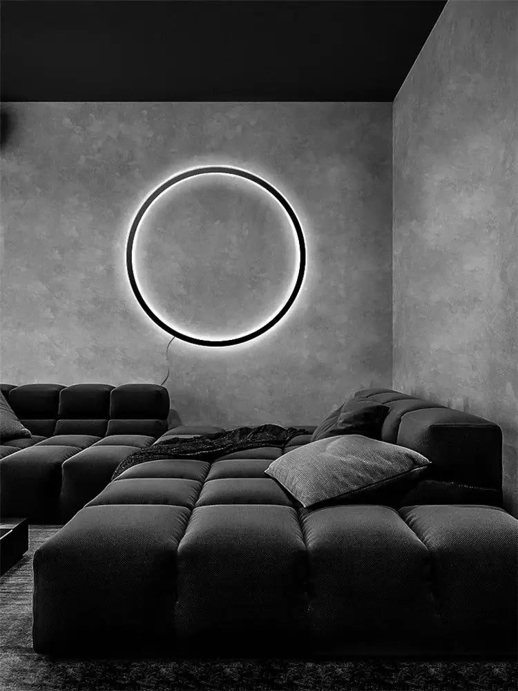 Minimalist black led ring wall lamp living room atmosphere light
