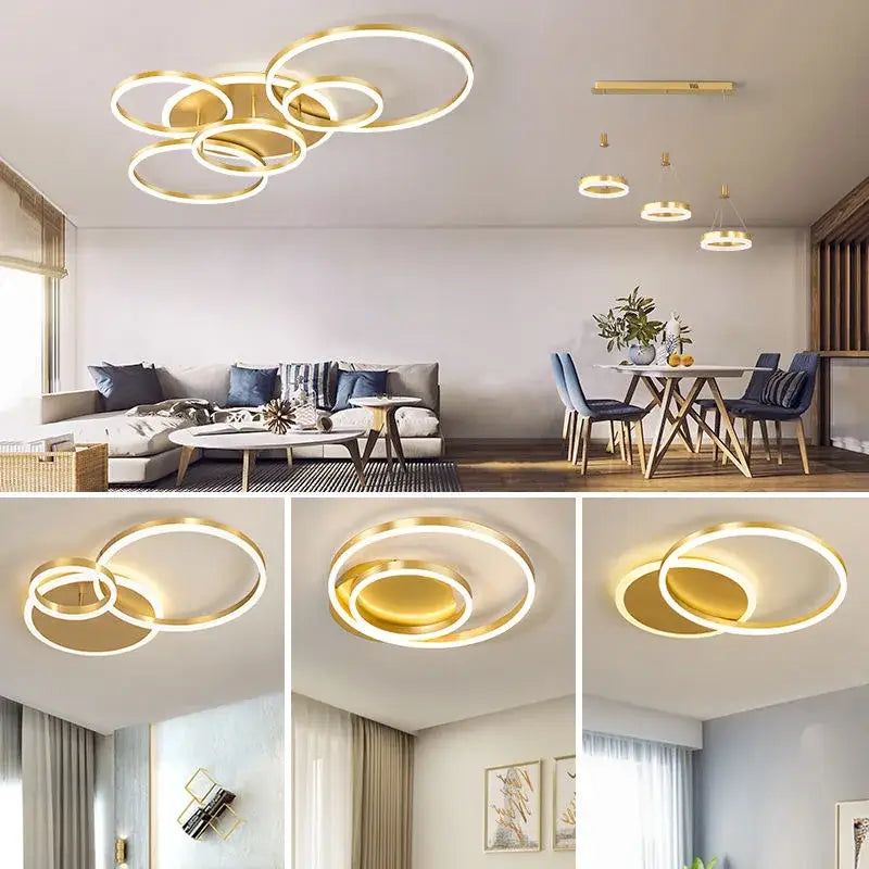 Modern gold led rings ceiling chandelier for living room
