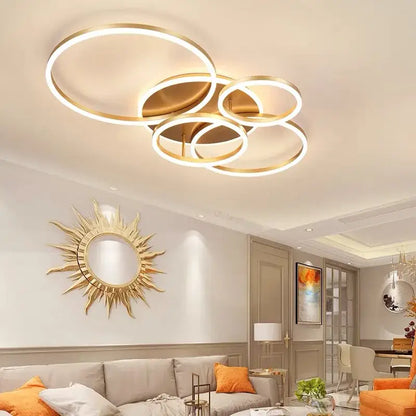 Modern gold led rings ceiling chandelier for living room
