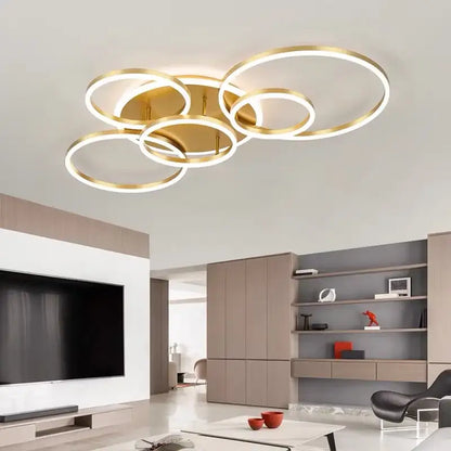 Modern gold led rings ceiling chandelier for living room