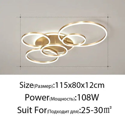 Modern gold led rings ceiling chandelier for living room