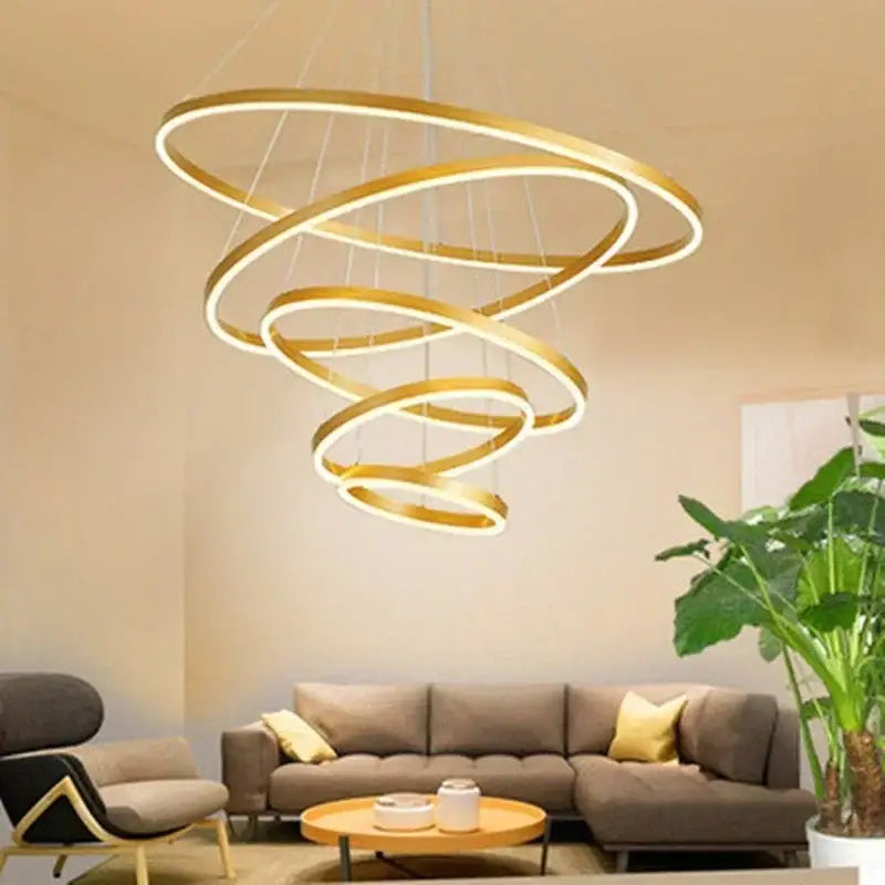 Modern bronze led rings ceiling chandelier for living room