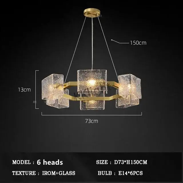 Modern gold led ripples glass cube chandelier for living room