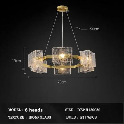 Modern gold led ripples glass cube chandelier for living room