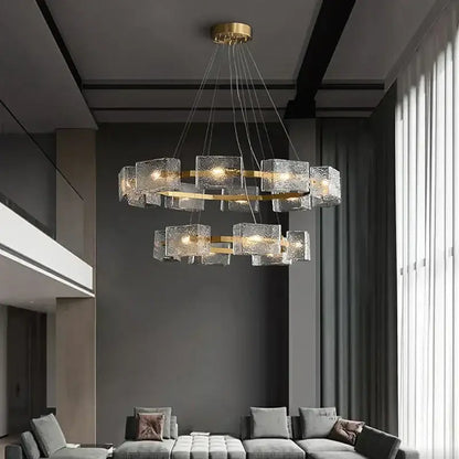 Modern gold led ripples glass cube chandelier for living room