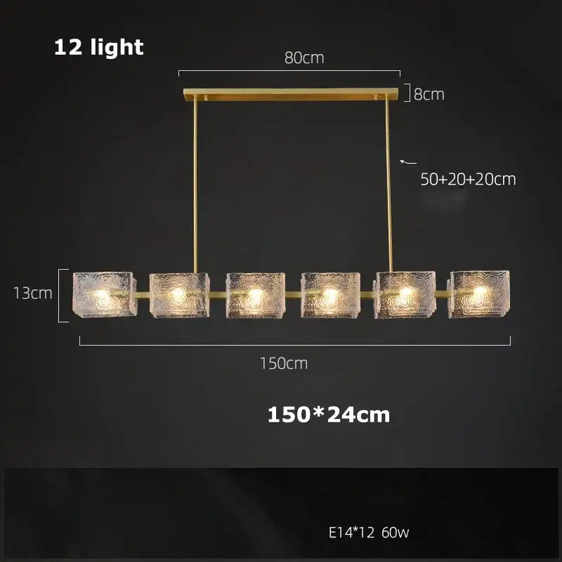 Modern gold led ripples glass cube chandelier for living room