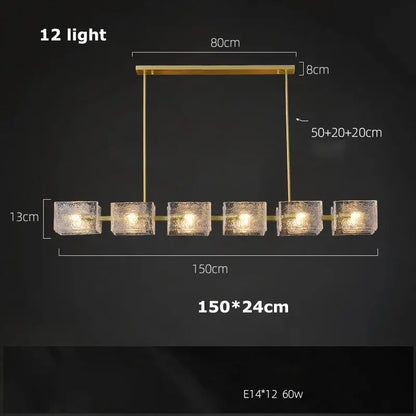 Modern gold led ripples glass cube chandelier for living room