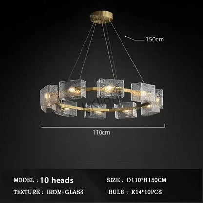 Modern gold led ripples glass cube chandelier for living room