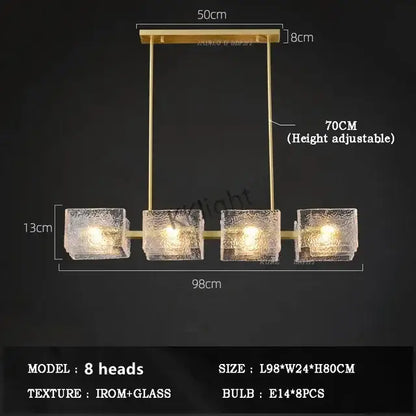 Modern gold led ripples glass cube chandelier for living room