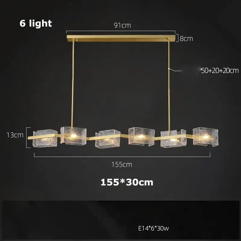Modern gold led ripples glass cube chandelier for living room