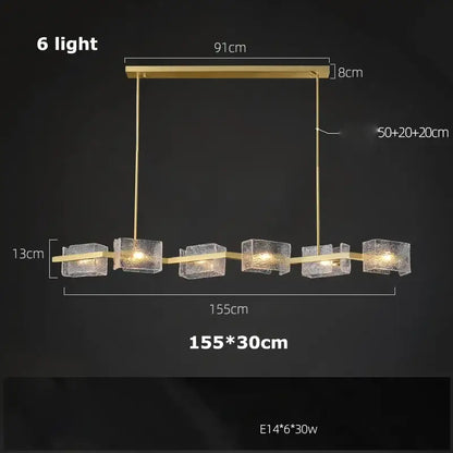 Modern gold led ripples glass cube chandelier for living room