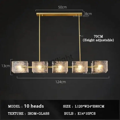 Modern gold led ripples glass cube chandelier for living room