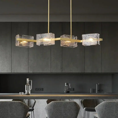 Modern gold led ripples glass cube chandelier for living room