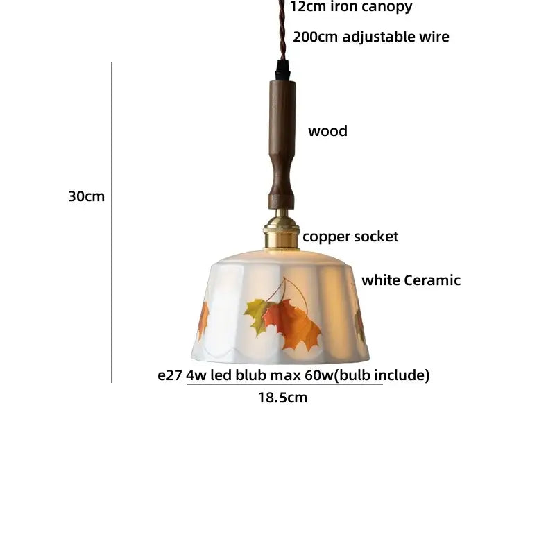 Cream ceramic rose flower pendant lamp with wood for dining room