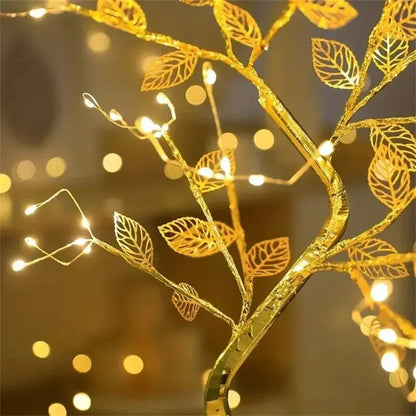 Golden tree fairy light rose leaf lamp – bedroom decoration