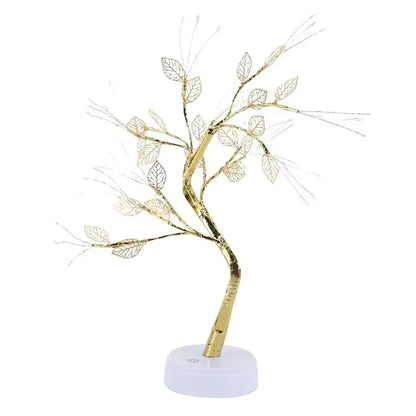 Golden tree fairy light rose leaf lamp – bedroom decoration