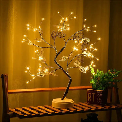 Golden tree fairy light rose leaf lamp – bedroom decoration