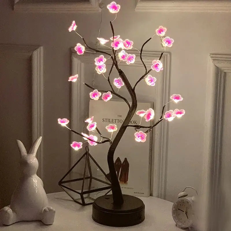 Golden tree fairy light rose leaf lamp – bedroom decoration