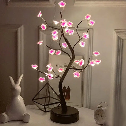 Golden tree fairy light rose leaf lamp – bedroom decoration