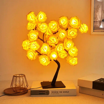 Golden tree fairy light rose leaf lamp – bedroom decoration