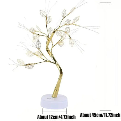 Golden tree fairy light rose leaf lamp – bedroom decoration