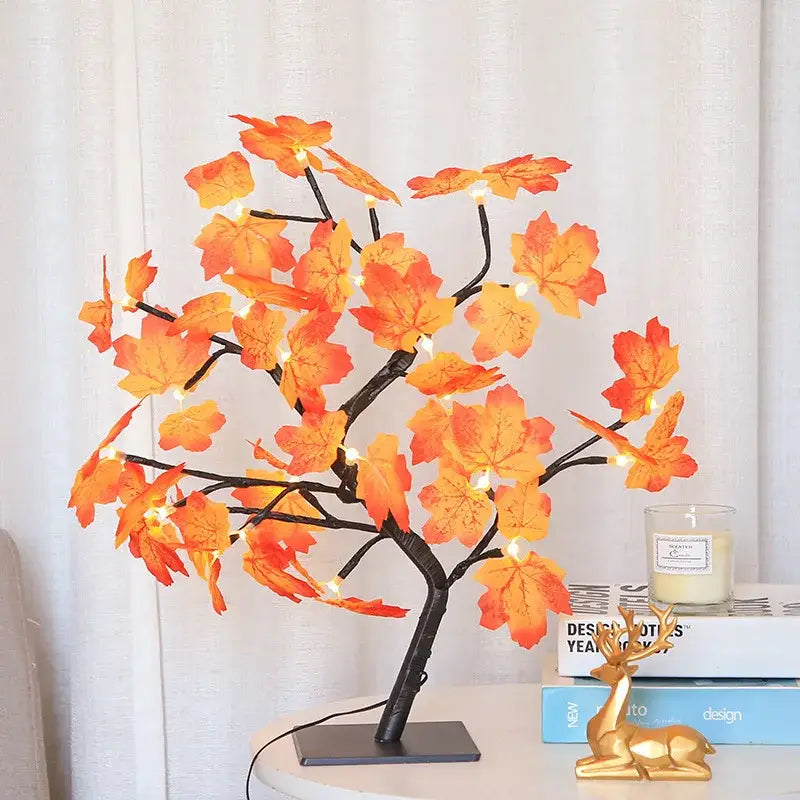Golden tree fairy light rose leaf lamp – bedroom decoration