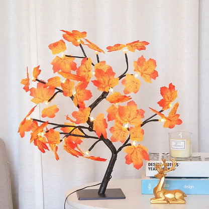 Golden tree fairy light rose leaf lamp – bedroom decoration