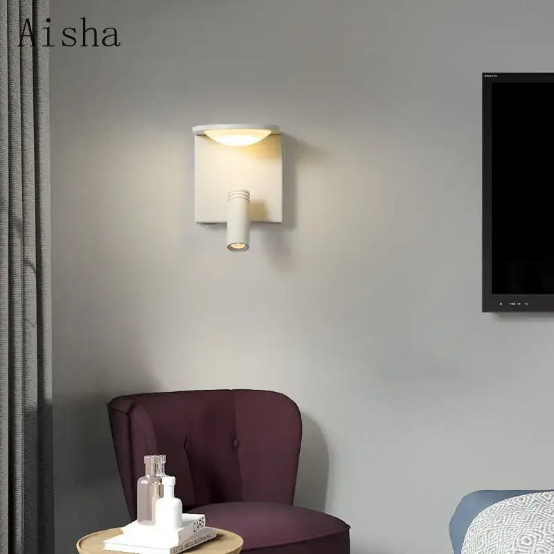 Modern black led rotary square wall lamp with usb for bedroom