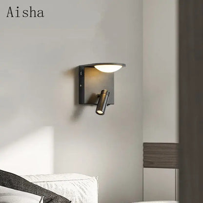 Modern black led rotary square wall lamp with usb for bedroom