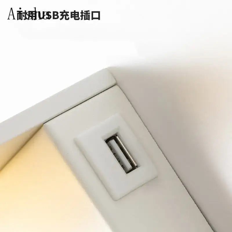 Modern black led rotary square wall lamp with usb for bedroom