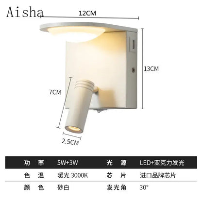 Modern black led rotary square wall lamp with usb for bedroom