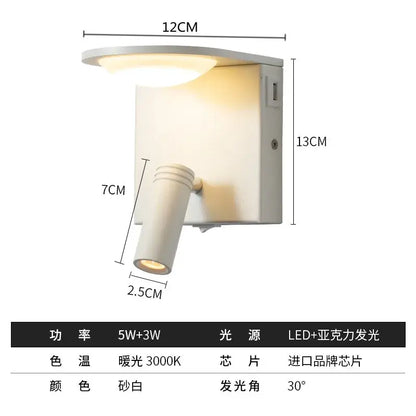 Modern black led rotary square wall lamp with usb for bedroom