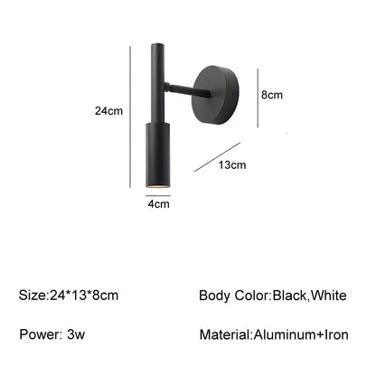 Modern black & white rotatable wall lamp bedroom spotlight