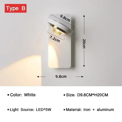 Modern minimalist rotatable wall lamp for bedroom focused lighting
