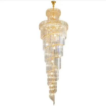 Luxury gold led rotating staircase chandelier for villa living room