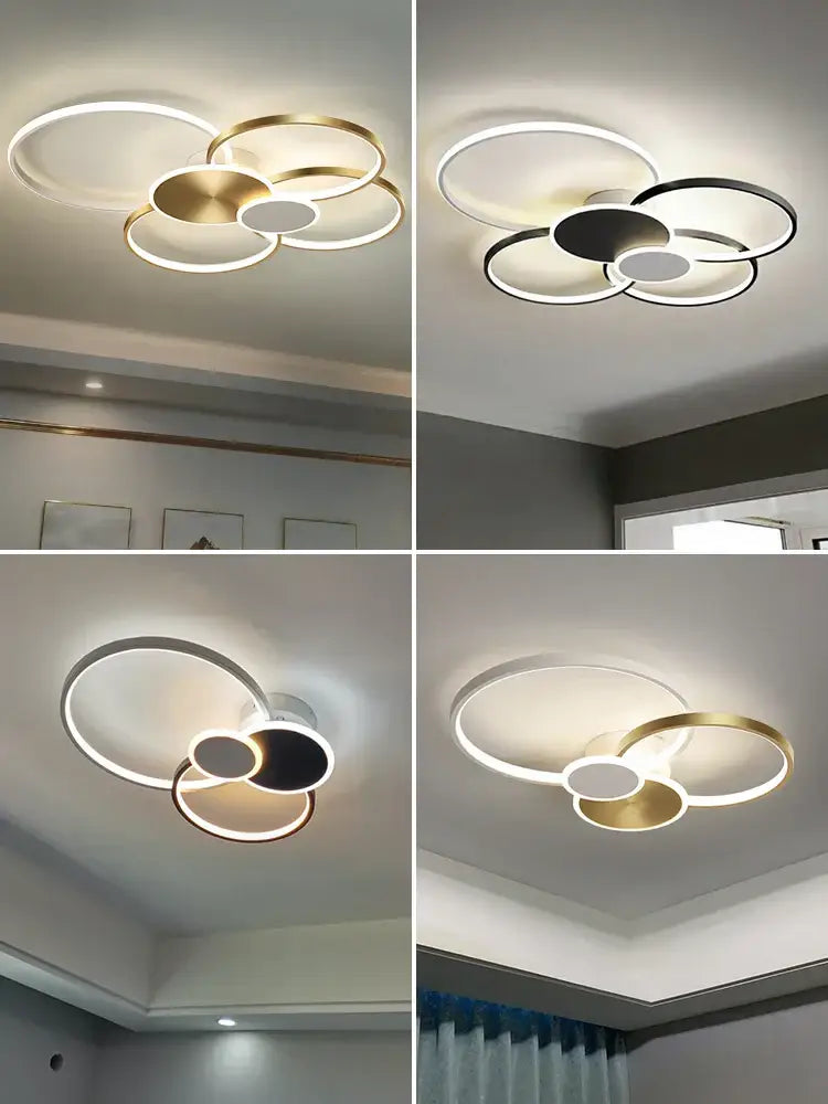 Modern gold & white led round ceiling chandelier living room light