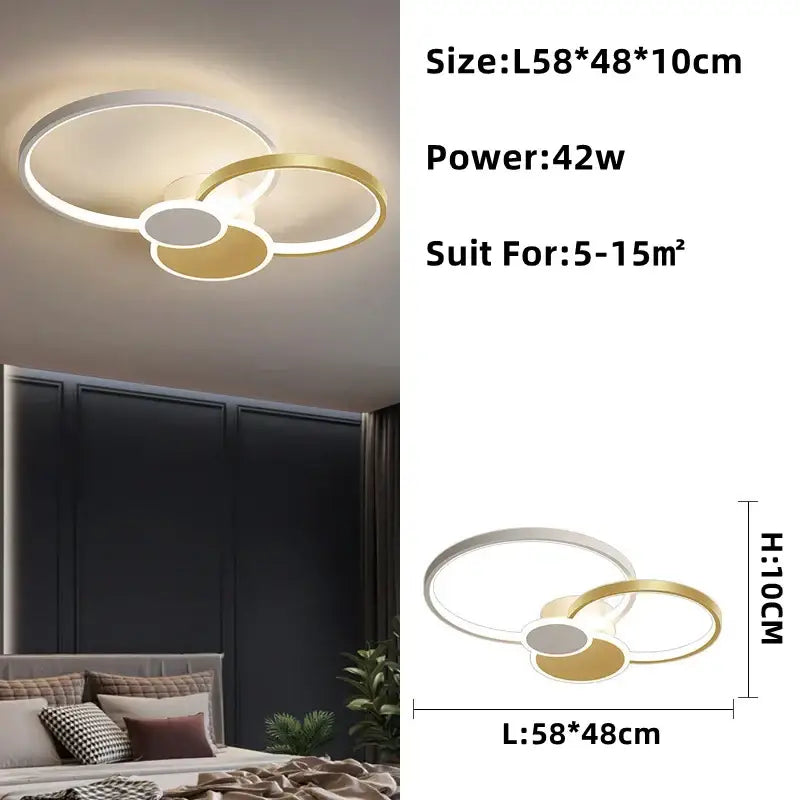 Modern gold & white led round ceiling chandelier living room light