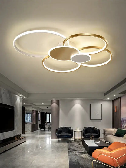 Modern gold & white led round ceiling chandelier living room light