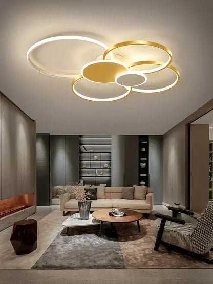 Modern gold & white led round ceiling chandelier living room light
