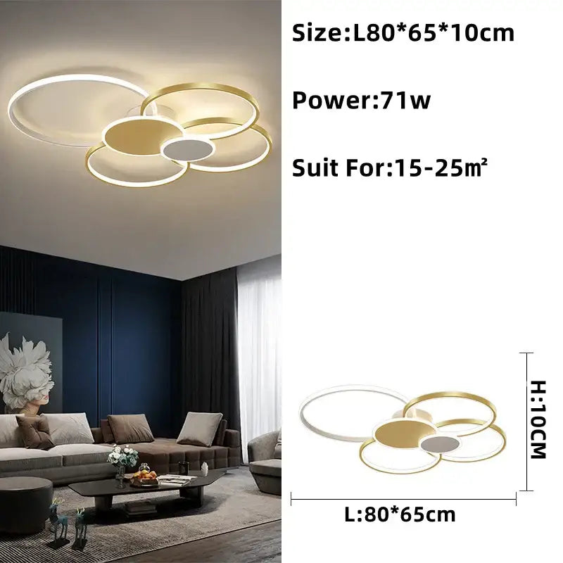 Modern gold & white led round ceiling chandelier living room light