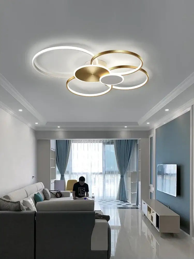 Modern gold & white led round ceiling chandelier living room light