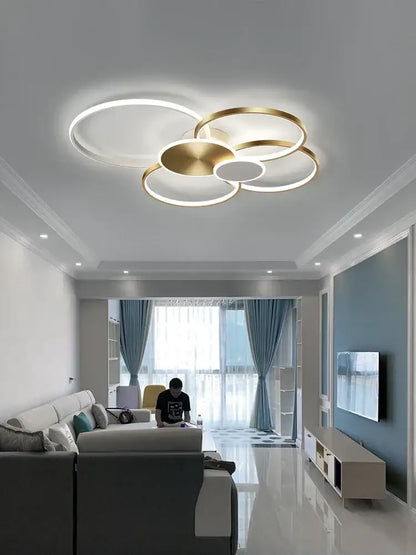 Modern gold & white led round ceiling chandelier living room light