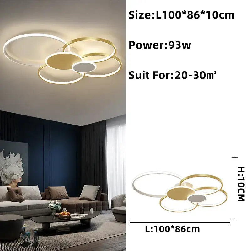 Modern gold & white led round ceiling chandelier living room light