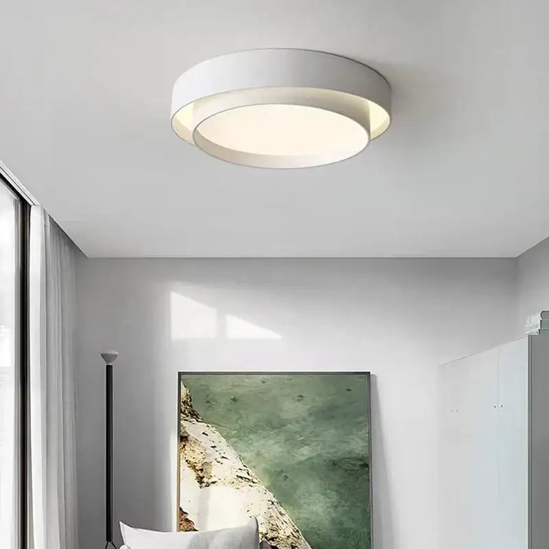 Modern white & black led round ceiling light living room warm glow