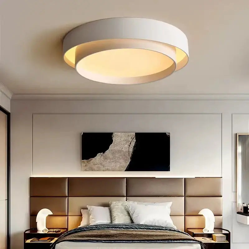 Modern white & black led round ceiling light living room warm glow