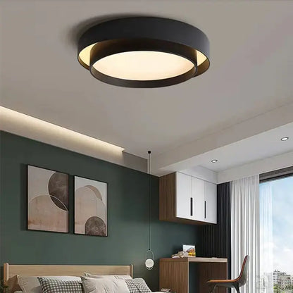 Modern white & black led round ceiling light living room warm glow
