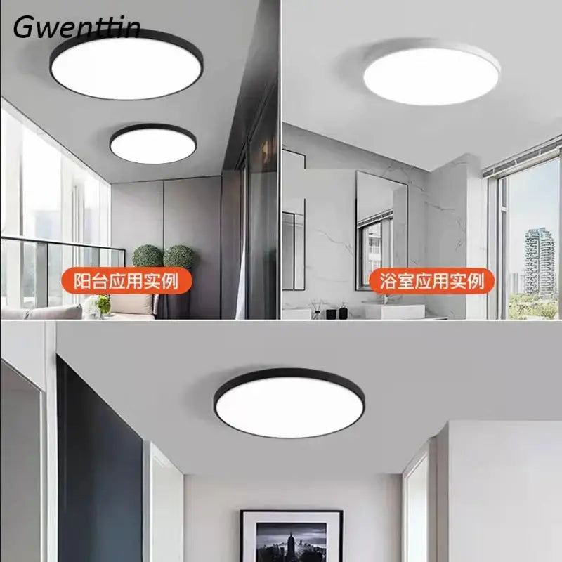 Modern minimalist white & black round ceiling light bedroom lamp