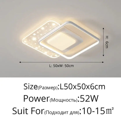 Modern white starry led round ceiling light – bedroom square panels