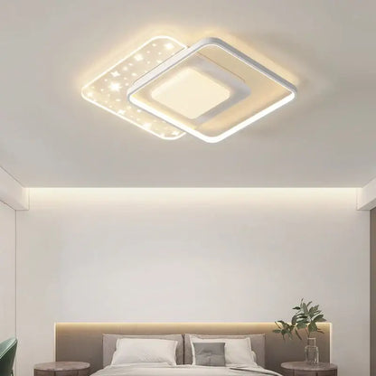 Modern white starry led round ceiling light – bedroom square panels